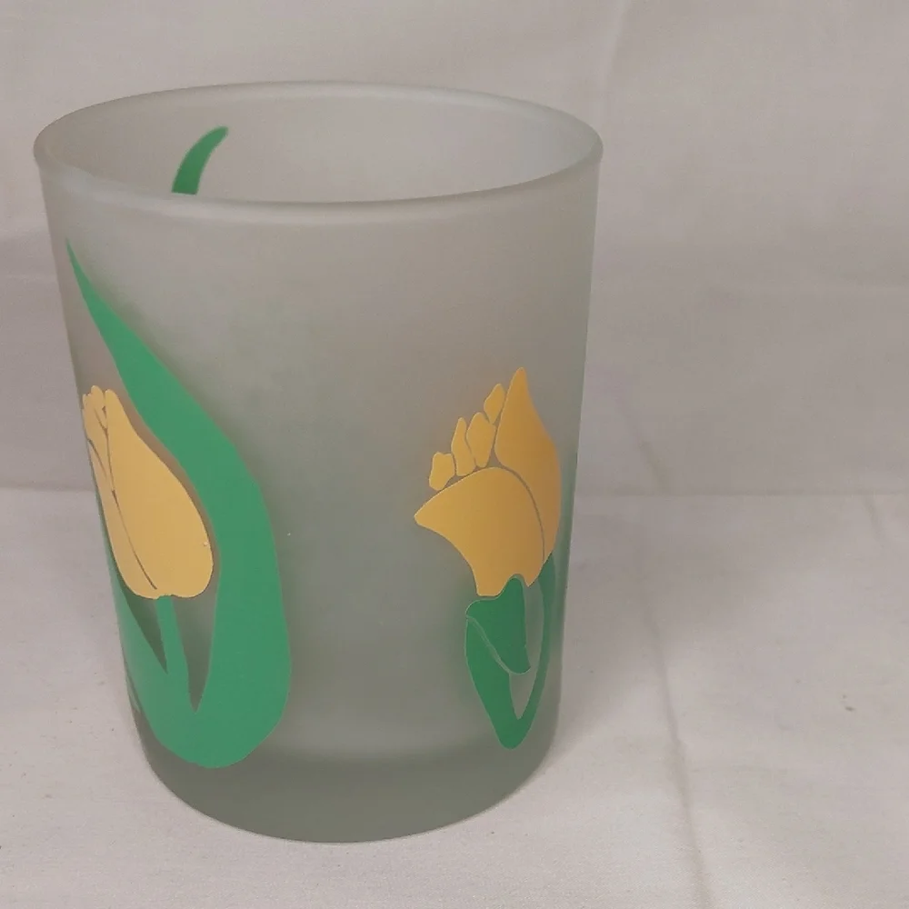 Vintage Floral Frosted Glass Candle Holder